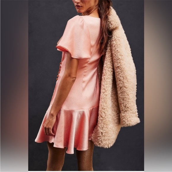 Free People Scarlett Ruffle Mini Dress in Peach NWOT SZ M - Picture 2 of 8